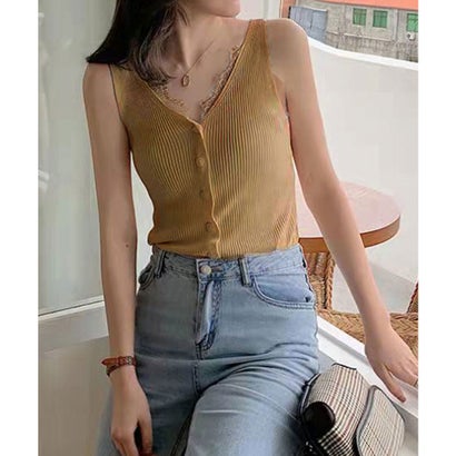 ミニミニストア miniministore ニットタンクトップ レース ニットキャミ (ダークベージュ) ミニミニストア miniministore ニットタンクトップ レース ニットキャミ (ダークベージュ)