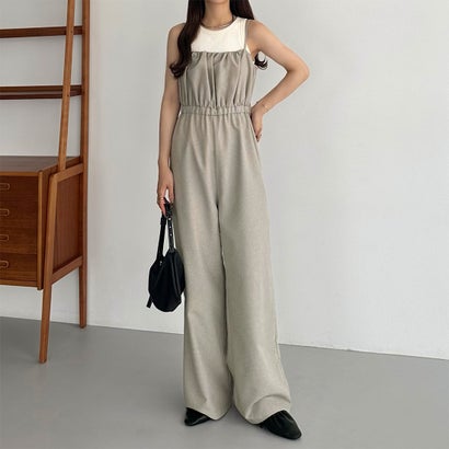 カラウティア callautia callautia リネンライクギャザーキャミサロペットパンツ (グレージュ)