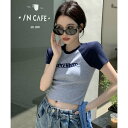ミージェーン me Jane ラグラン配色ロゴ刺繍ちびTシャツ (ブルー)(4)