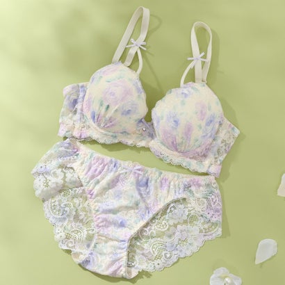 パリーゼ Palissee 【脇高】 フラワープリントコード3/4モールドカップブラ&バックレースショーツ【返品不可商品】 (アイボリー)