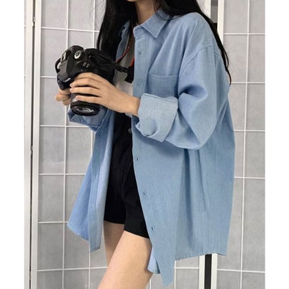 ミニミニストア miniministore ビッグデニムシャツレディース重ね着お洒落 (サックスブルー) ミニミニストア miniministore ビッグデニムシャツレディース重ね着お洒落 (サックスブルー)