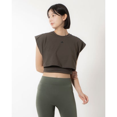 アディダス adidas レディース フィットネス タンクトップ パワー ボクシー フレンチテリー スリーストライプスタンクトップ IW3187 （シャドーオリーブ）