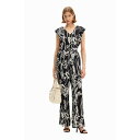 デシグアル Desigual Artyの花柄のロングジャンプスーツ (グレー/ブラック)