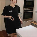 アンドカワイイ And Kawaii 半袖Tシャツ 前後ロゴプリント 夏 綿Tシャツ レディース韓国 (ブラック)