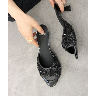 ソロット SOROTTO 【SOROTTO】きらきらスパンコールミュールサンダル/6cmヒール （ブラック）