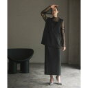 ガール GIRL チュールレイヤードトップス&タイトスカート セットアップ ロング丈 結婚式 ワンピース パーティードレス (ブラック(スカート))