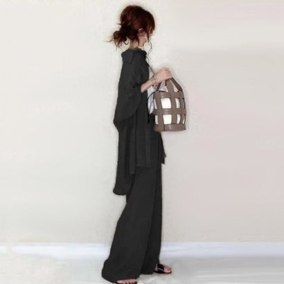 メゾンドラティール maison de LATIR ビッグシャツ&ワイドパンツセットアップ （ブラック）
