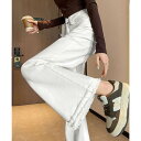 フリンジ デニムパンツ ハイウエスト美脚