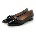 インターショシュール INTER-CHAUSSURES ポインテッドローヒールバックルパンプス (ブラックエナメル)