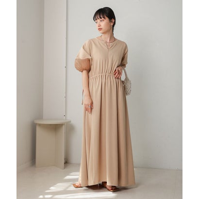 バブ Bab 前後2WAY袖オーガンジーフレアーワンピース (ベージュ)