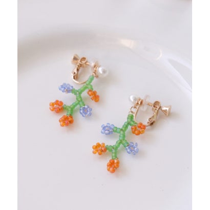 スリーフォータイム Three Four Time ビーズフラワーイヤリング (オレンジ)