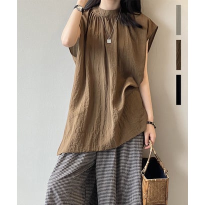 アルゴトウキョウ ARGO TOKYO Side Slit Sleeveless Rinen Blouse 23065サイドスリットスリーブレスリネンブラウス (ブラウン)