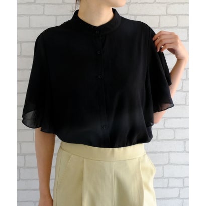 アクアガレージ aquagarage ラッフルスリーブブラウス レディース 春 夏 半袖 五分袖 七分袖 （ブラック）