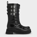 Nikki ニッキ トリプルバックルカーフブーツ(Black)