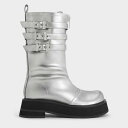 Nikki ニッキ トリプルバックルカーフブーツ(Silver)
