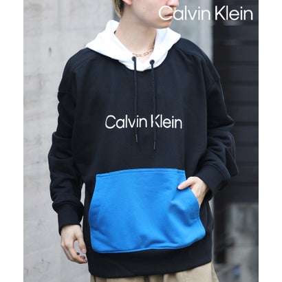 カルバン クライン Calvin Klein 【Calvin Klein / カルバンクライン】フロントロゴ 配色 スウェット フーディー プルオーバー パーカー カンガルーポケット 長袖 40CM273 (BLK)