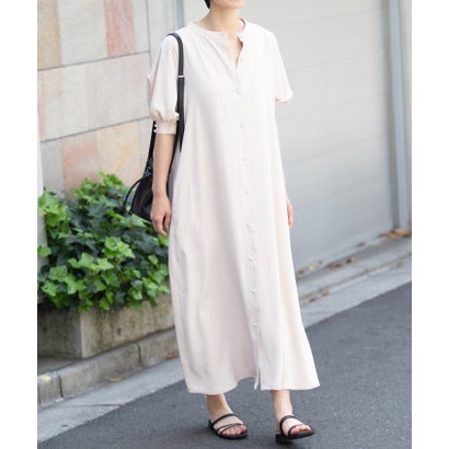 セットアップセブン SETUP7 ワンピース シャツワンピ スタンドカラー マキシ丈 パフスリーブ ぽわん袖 半袖 バルーンスリーブ 3WAY 無地 イージーケ...