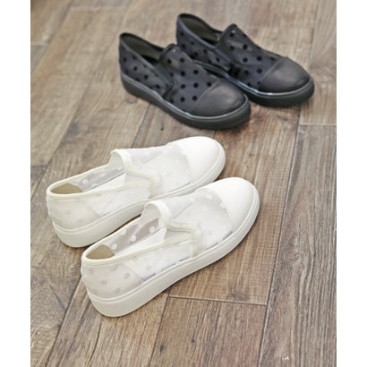 マシュガール masyugirl 大きいサイズ【軽量】メッシュ ドット柄のスリッポンスニーカー （ホワイト）