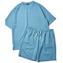 アドポーション ADPOSION 冷感ポンチ 半袖Tシャツ&ハーフパンツ ルームウェア (ブルーグレー)