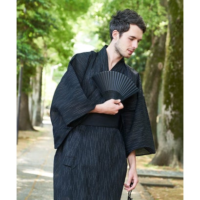 アドポーション ADPOSION 織柄 シジラ織 浴衣5点セット【浴衣＋帯＋下駄＋扇子＋信玄袋】 （スミクロ）