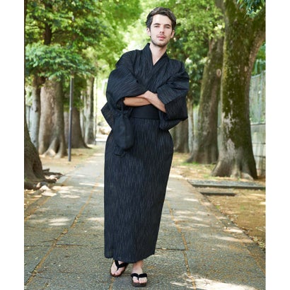 アドポーション ADPOSION 織柄 シジラ織 浴衣5点セット【浴衣＋帯＋下駄＋扇子＋信玄袋】 （スミクロ）