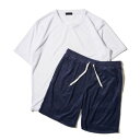 アドポーション ADPOSION ソフトパイル ルームウェア 半袖Tシャツ&ハーフパンツ (ホワイト×ネイビー)