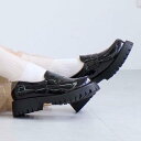 厚底ソールローファー(ブラックエナメル)