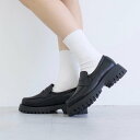 厚底ソールローファー (ブラック)