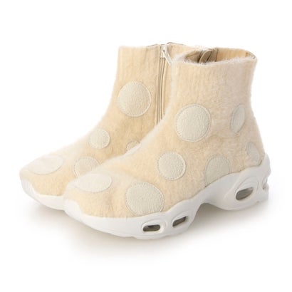ゴムゴム Gomu56 エア入りソール 異素材ドット柄 もこもこショートブーツ （クリーム）