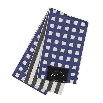 フェイスガール Face Girl チェックボーダー 浴衣帯 紋無地 （紺）