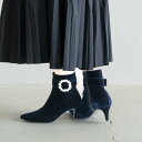 ラウナレア Launa lea 7cmポインテッドトゥビジューショートブーツ(0581) (ネイビーZ)