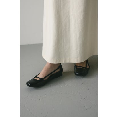 スクエアストリングフラットシューズ BLK