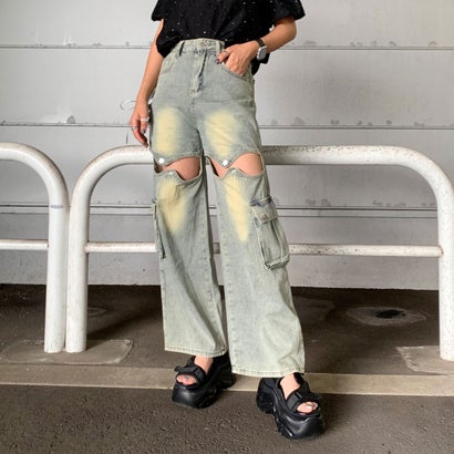 ノンヘッジ non-hedge カットワークデニムカーゴパンツ （ブルー）