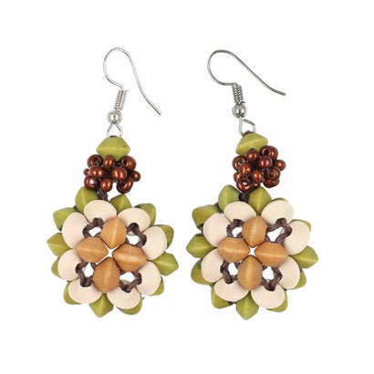 カンカン KANKAN ウッドツブフラワーピアス （グリーン）