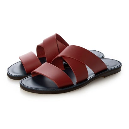 イタリコ ITALICO 徳島レザー トング ダブルベルト フラット サンダル （bレッド×ブルー）