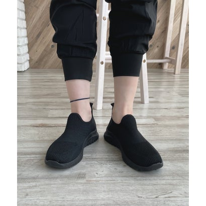 アドット adottona 【軽量】メッシュ伸縮スリッポンスニーカー (BLK)