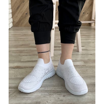 アドット adottona 【軽量】メッシュ伸縮ラメスリッポン (WHT)