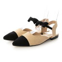 ハスキー HUSKY FAVO FAVO/ファヴォファヴォ リボンストラップ フラット ローヒール コンビ ポインテッド パンプス (BEIGE)