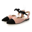 ハスキー HUSKY FAVO FAVO/ファヴォファヴォ リボンストラップ フラット ローヒール コンビ ポインテッド パンプス (PINK)