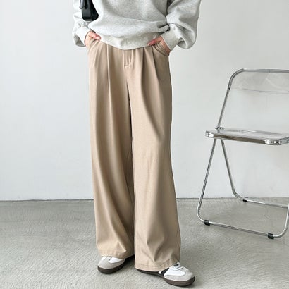 ジーラ GeeRA 上品見え！ハイウエストダブルタックワイドパンツ （ベージュ）
