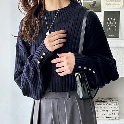 ジーラ GeeRA ボタン付パフスリーブモチモチニット （ネイビー）