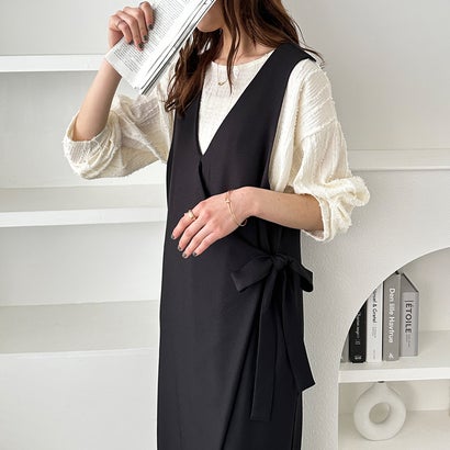 ジーラ GeeRA 楽ちん!ウエストリボンラップオールインワン (ブラック)