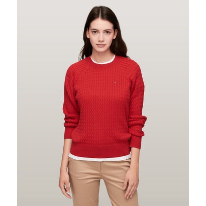 トミー ヒルフィガー TOMMY HILFIGER コットンケーブルクルーネックセーター （レッド）
