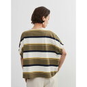 オンワンズオン On One's Own 半袖ボーダーTシャツ・綿100%・ドルマンスリーブ・プルオーバー (OLIVE)