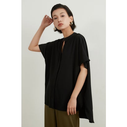 オンワンズオン On One's Own ツヤレーヨン比翼プラケット半袖ブラウス （BLACK）