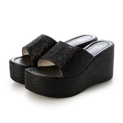 スタイルブロック STYLEBLOCK グリッターウェッジソールサンダル （ブラック）
