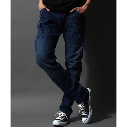 ジーニズム エドウィン Jeanism EDWIN 3D立体裁断 デニム ストレッチ ヘリクルー カーゴパンツ （ブルー）