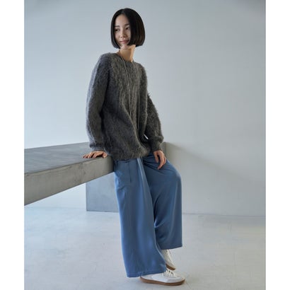 UNFILO L 【洗える】サテン カーゴパンツ （スモーキーブルー）