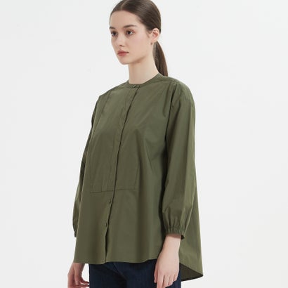 オンワンズオン On One's Own 綿100％ボタンがかくれんぼフライプラケット長袖シャツブラウス （OLIVE）