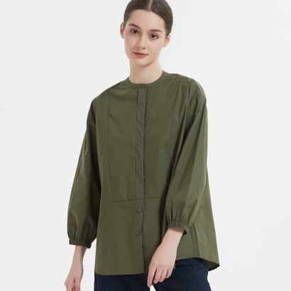 オンワンズオン On One's Own 綿100％ボタンがかくれんぼフライプラケット長袖シャツブラウス （OLIVE）